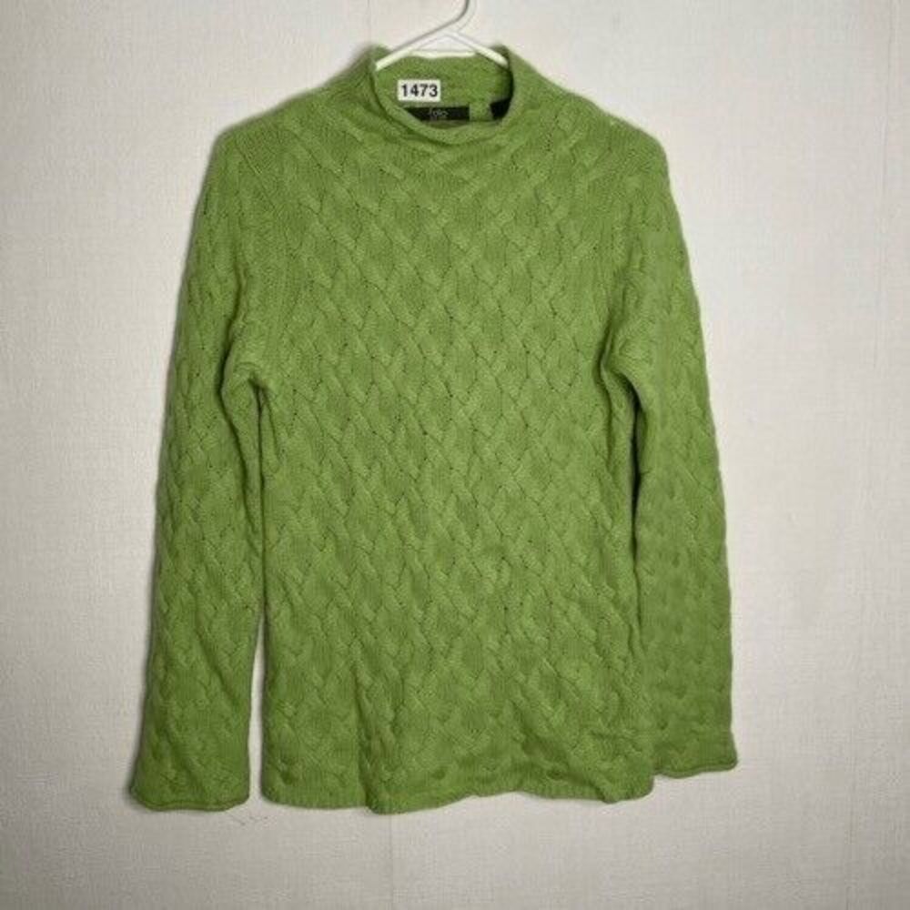Folio 100% Cashmere Cable Knit Mockneck Sweater Women Size M Green